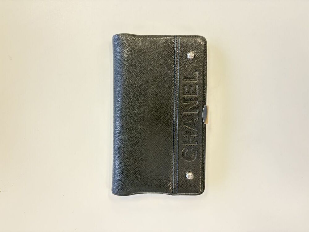 Chanel Black Caviar CHANEL Logo Long Wallet